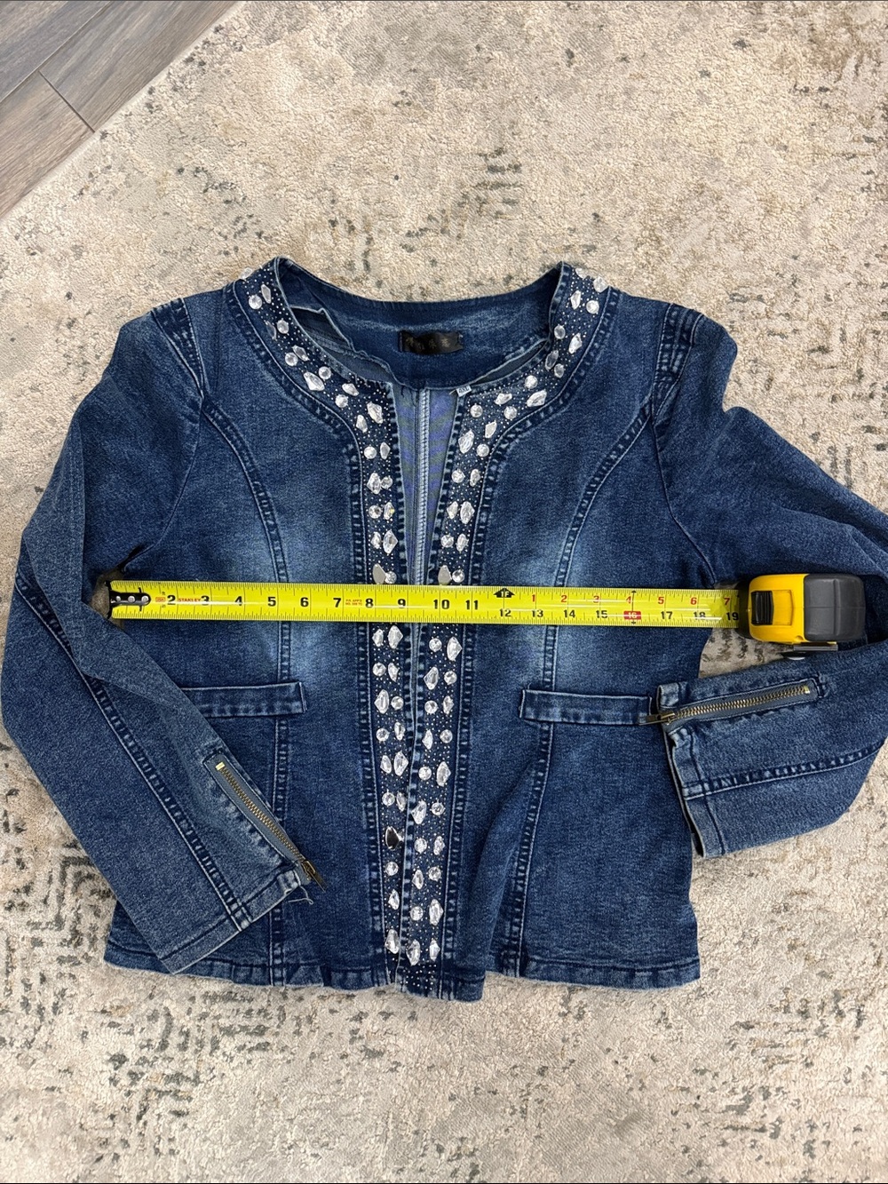 Embellished Dark Blue Denim Jacket